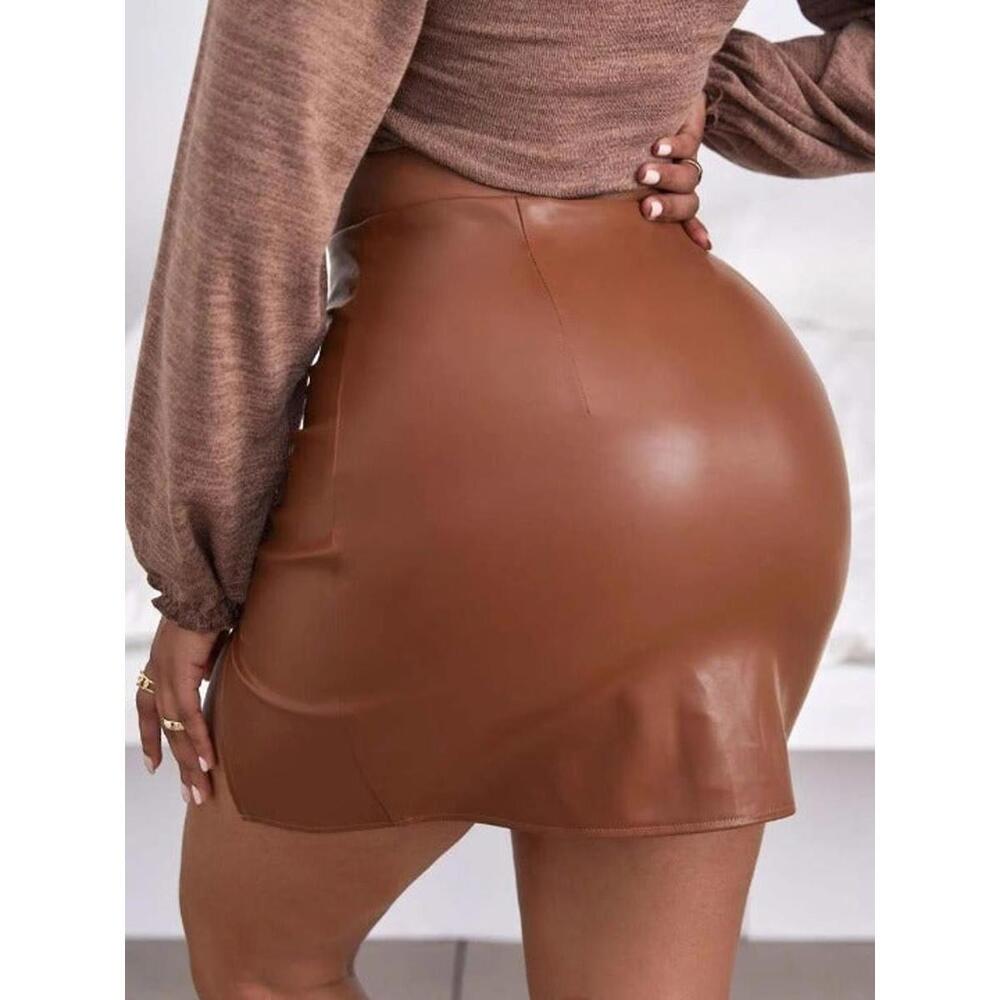 Split Hem Leather Bodycon Skirt